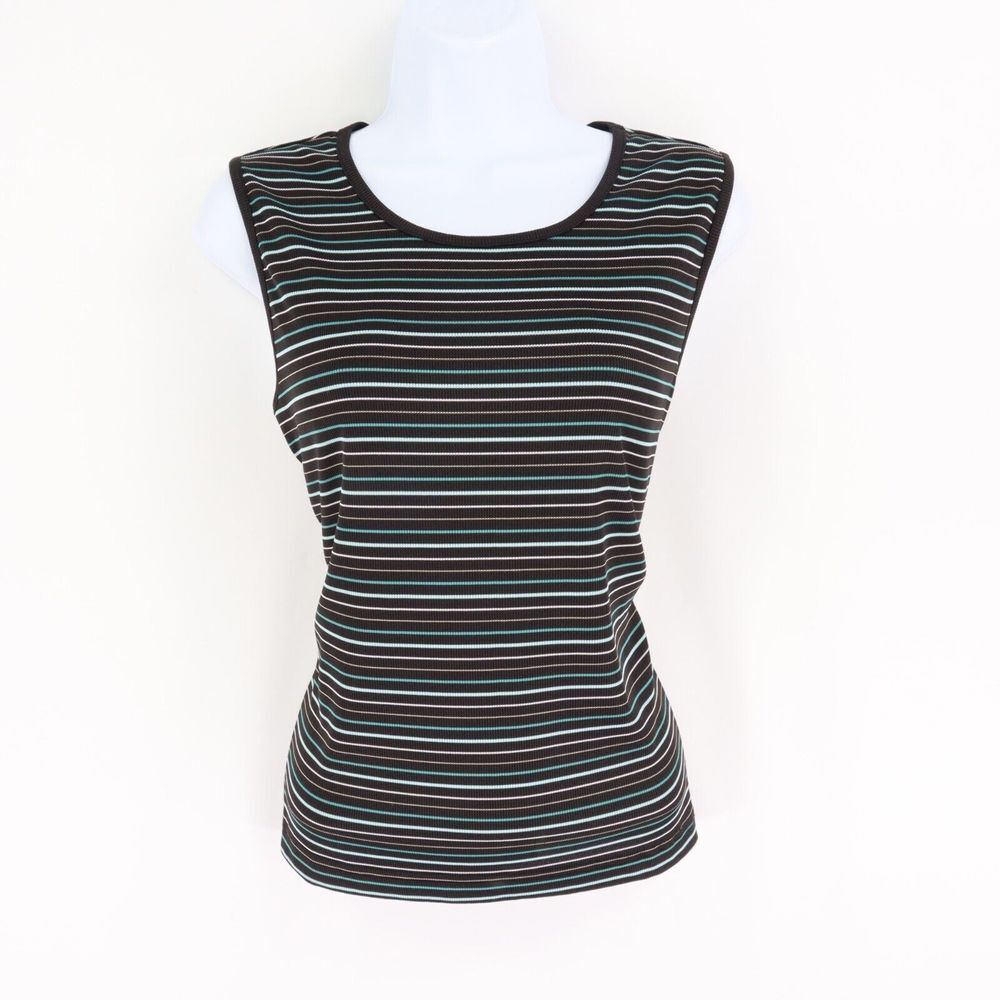 Covington Tank Top Shirt Womens Size M‎ (10-12) Black Striped Stretch Round Neck
